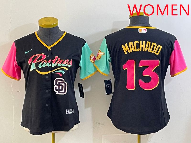 Women San Diego Padres 13 Machado Black City Edition 2025 Nike MLB Jersey style 7
